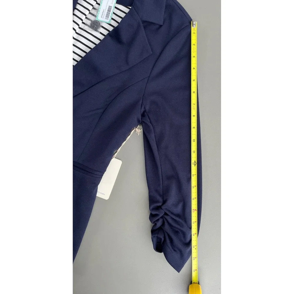 NWT 41 Hawthorn Benson 3/4 Ruched Sleeve Blazer Navy Blue Striped Lining